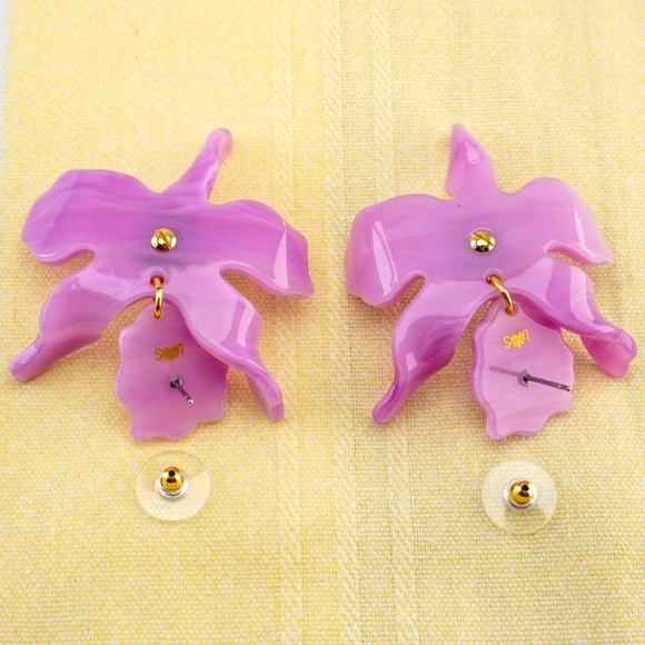 Lele Sadoughi lilac violet crystal lilly statement earrings - Picture 3 of 3